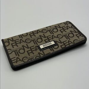 Kenneth Cole Reaction Logo Wallet Women's Black Tan Snaps Canvas